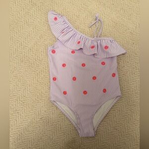 Banana Boat 4T One-Shoulder Lavender Stripe Swimsuit w/ Pink Daisy Embroidery